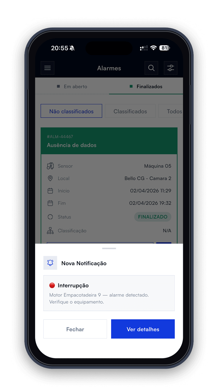 App BEM — notificações de alarme em tempo real